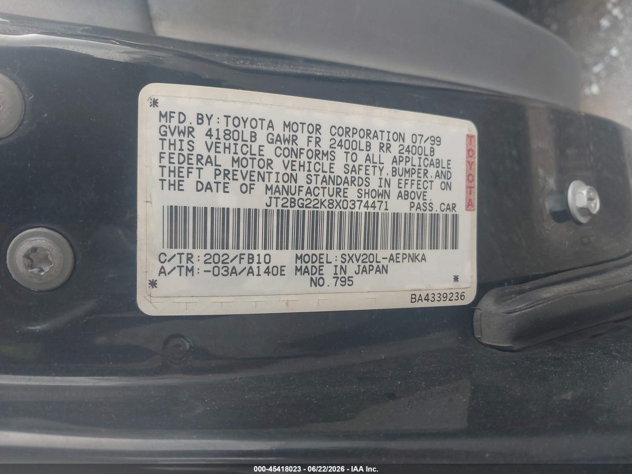1999 TOYOTA CAMRY LE thumbnail 10