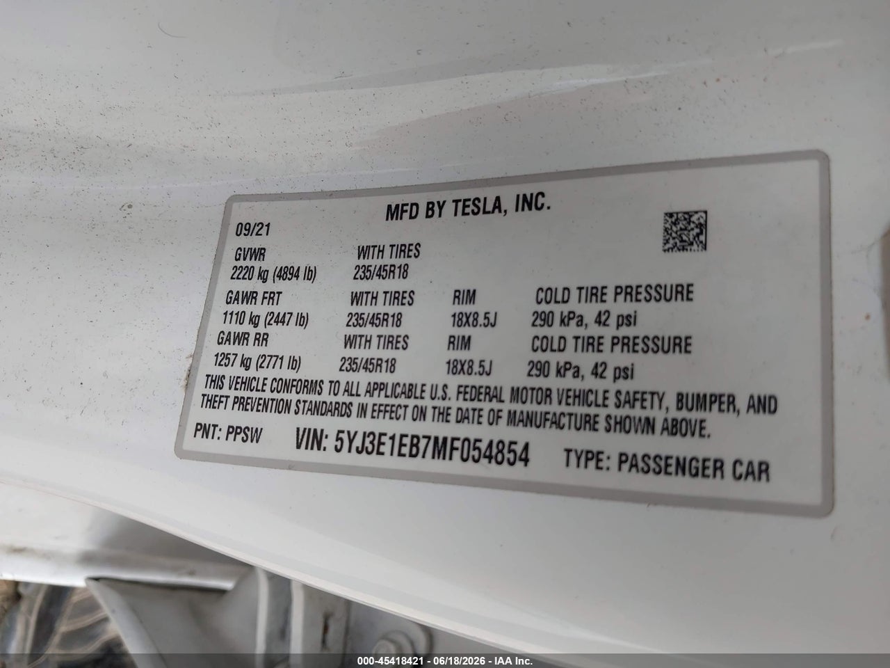 2021 TESLA MODEL 3 LONG RANGE thumbnail 10