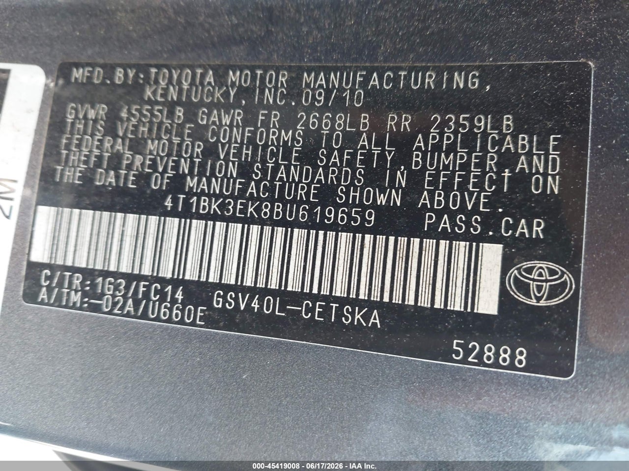 2011 TOYOTA CAMRY SE V6 thumbnail 10
