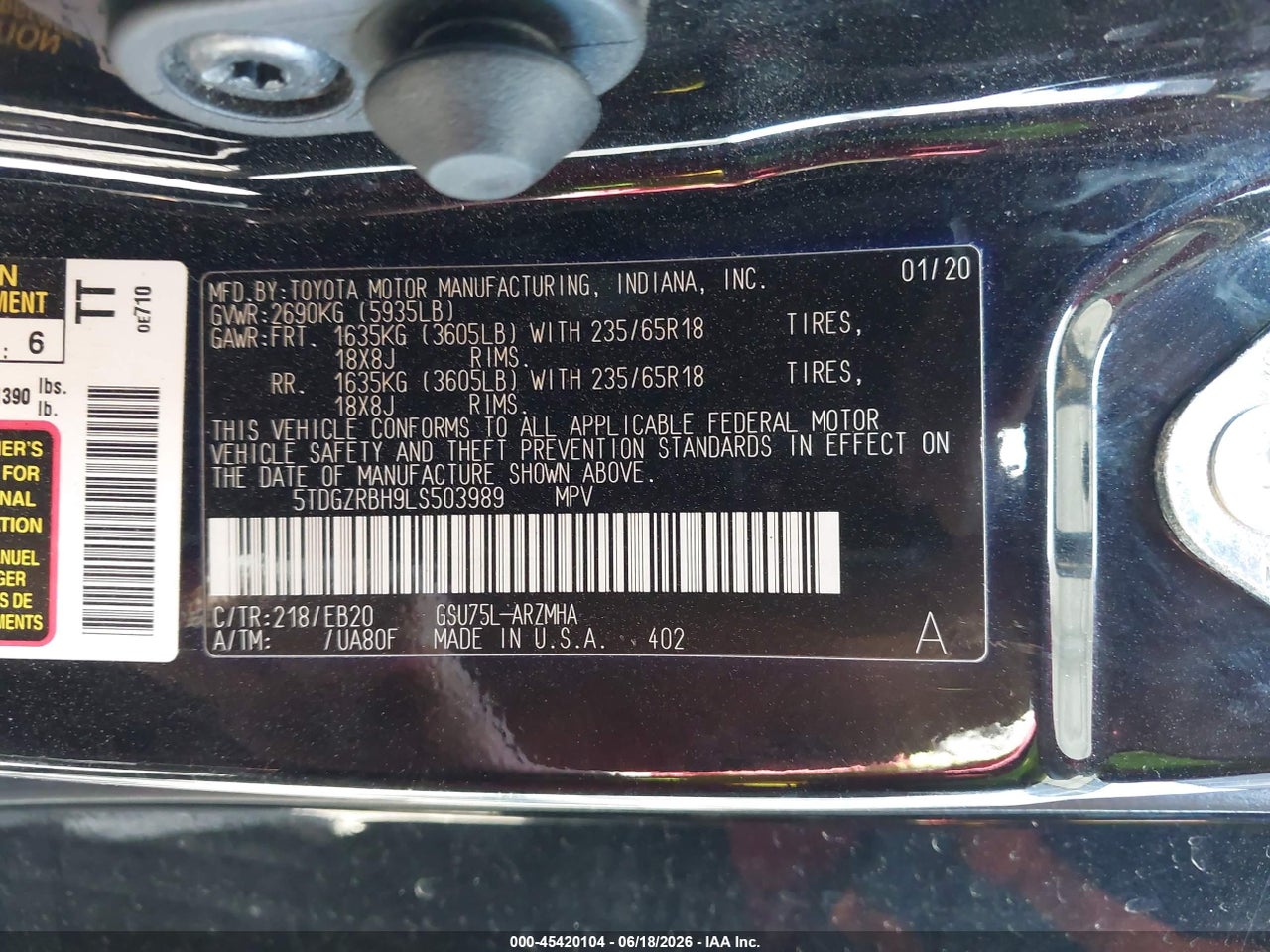 2020 TOYOTA HIGHLANDER XLE thumbnail 10