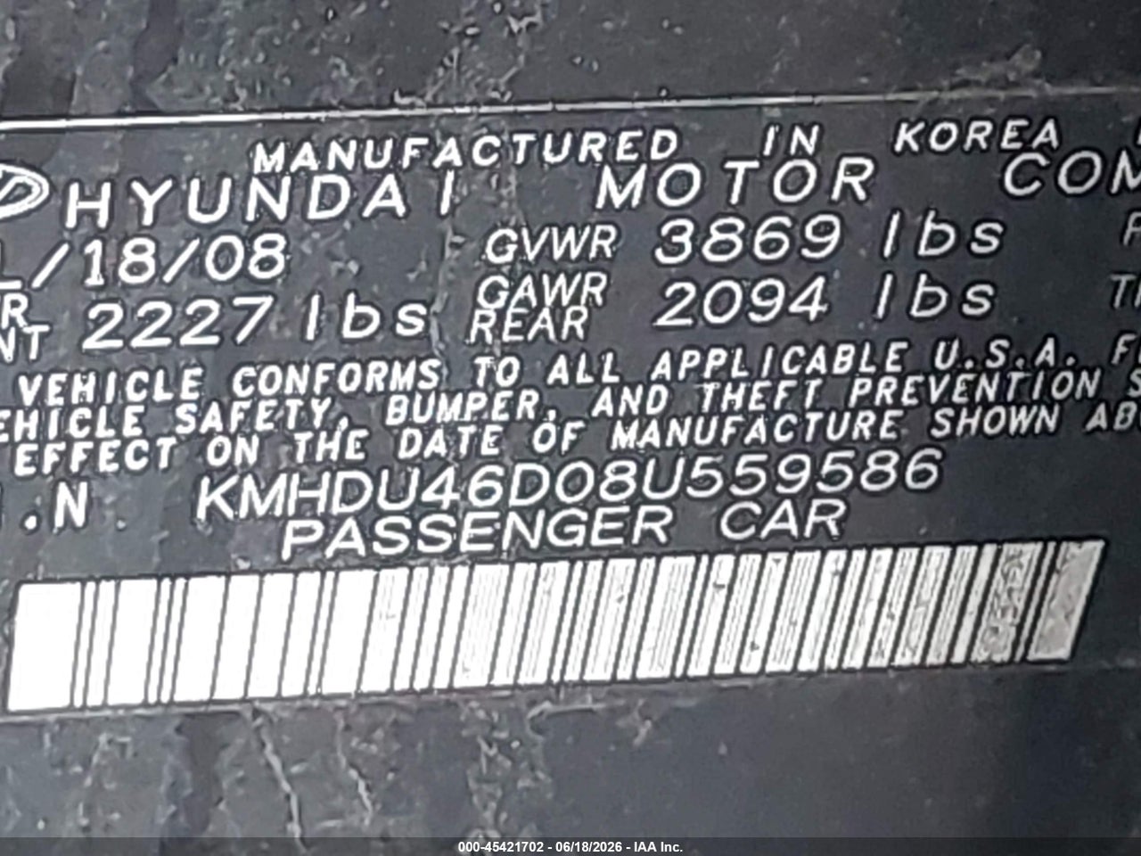 2008 HYUNDAI ELANTRA GLS/SE thumbnail 10