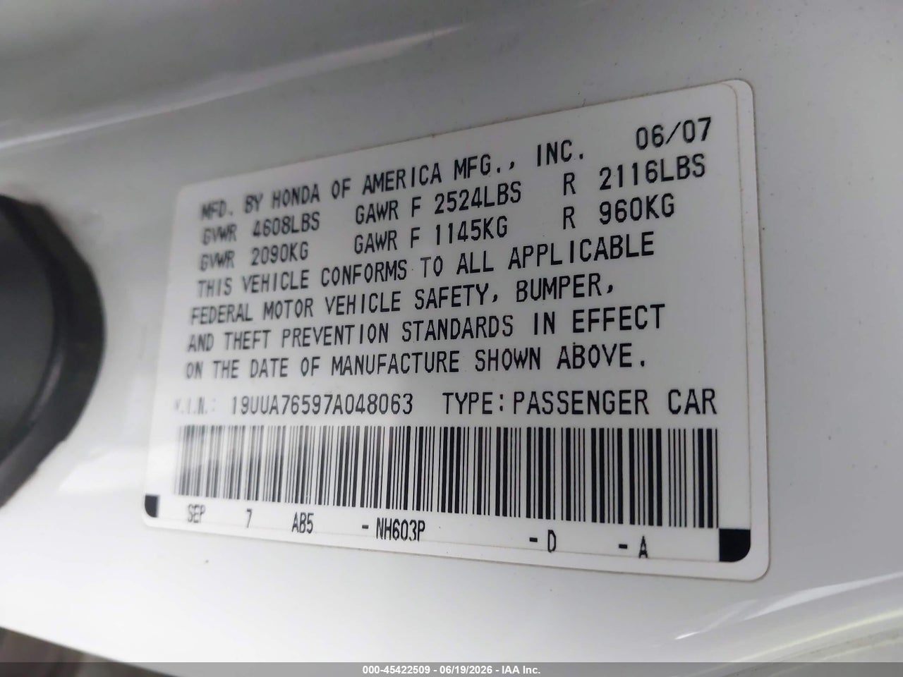2007 ACURA TL TYPE S thumbnail 10