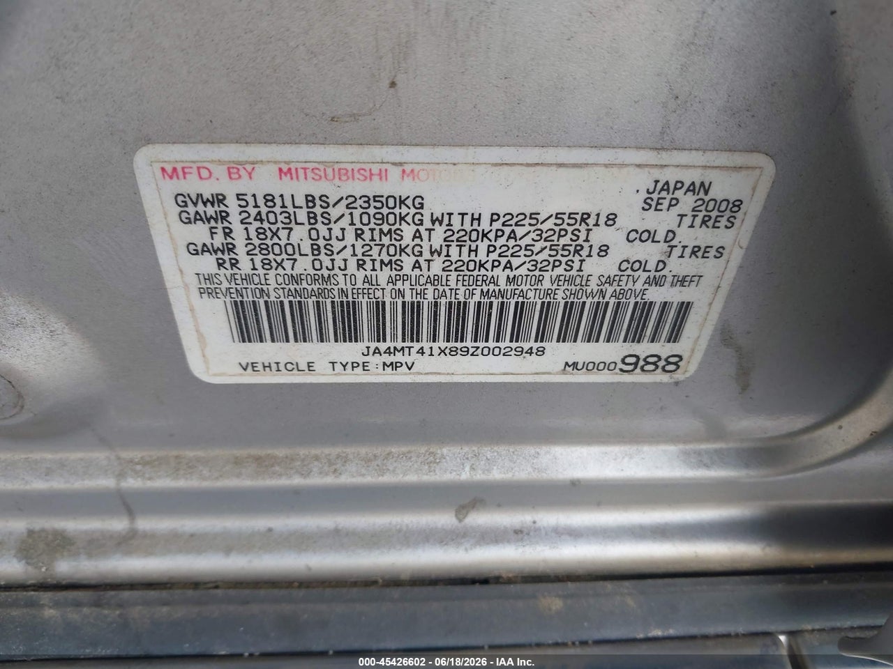 2009 MITSUBISHI OUTLANDER XLS thumbnail 10