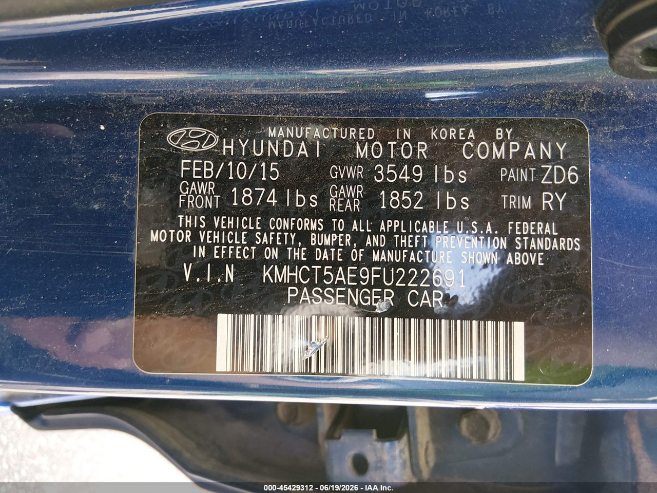 2015 HYUNDAI ACCENT GS thumbnail 10