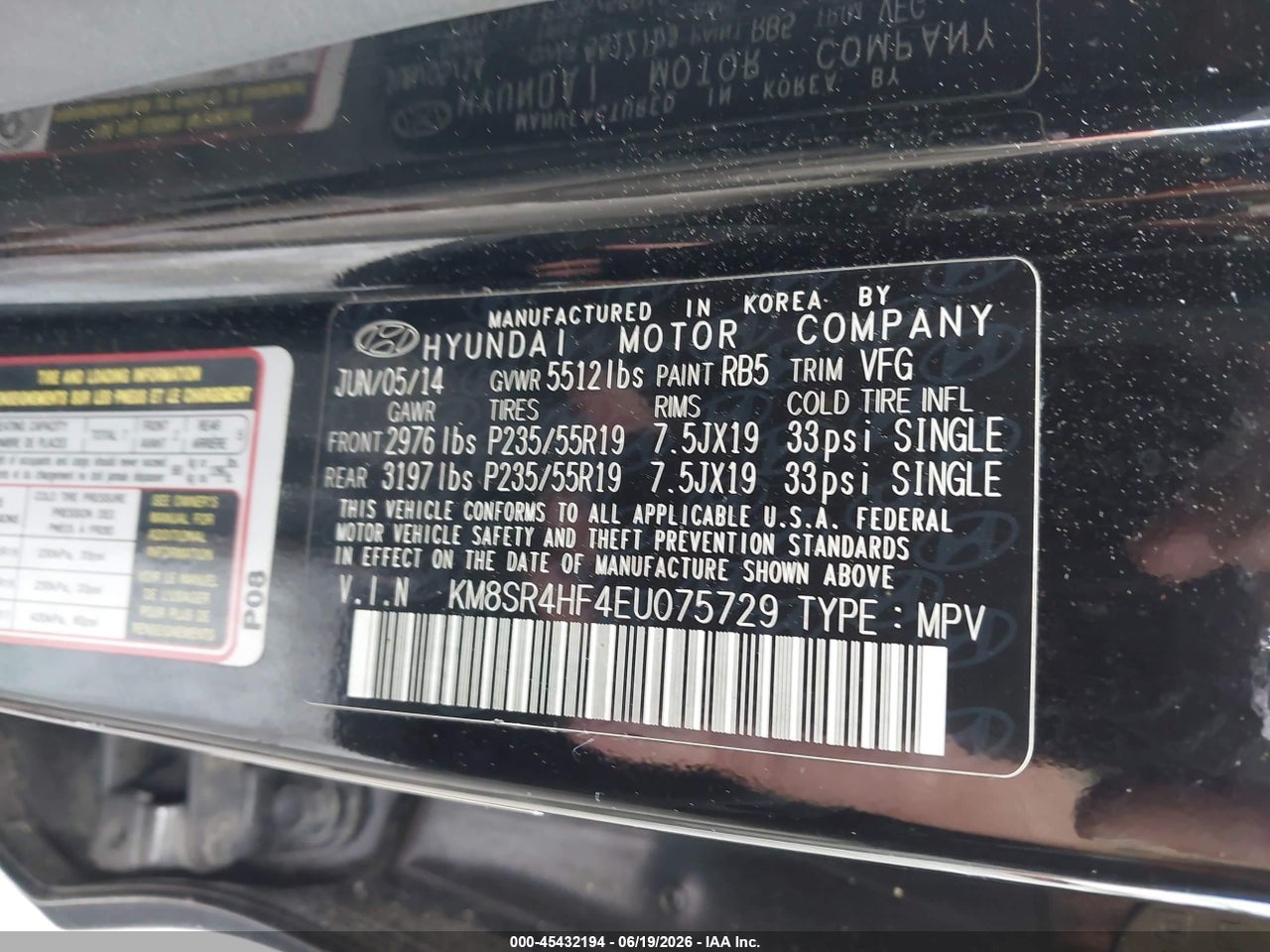 2014 HYUNDAI SANTA FE GLS thumbnail 10