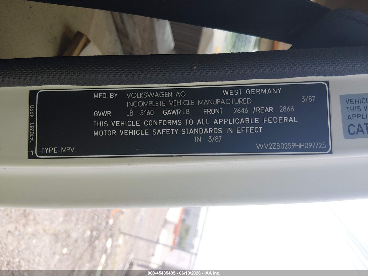 1987 VOLKSWAGEN VANAGON CAMPMOBILE thumbnail 10