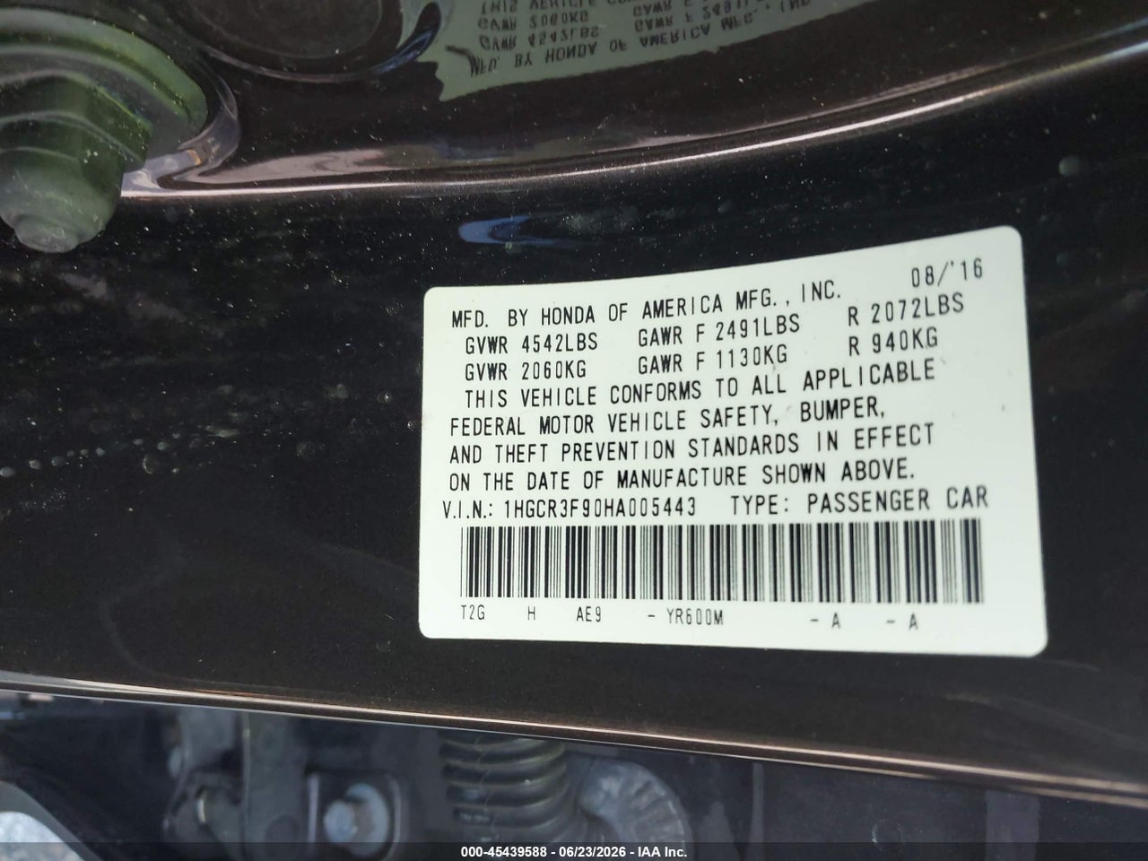 2017 HONDA ACCORD TOURING V6 thumbnail 10