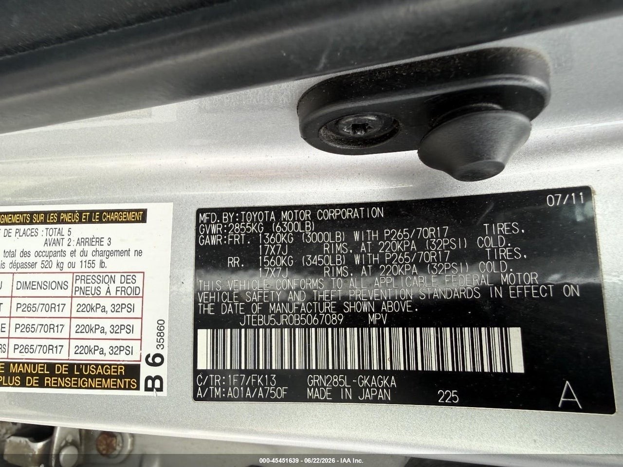 2011 TOYOTA 4RUNNER SR5 V6 thumbnail 10