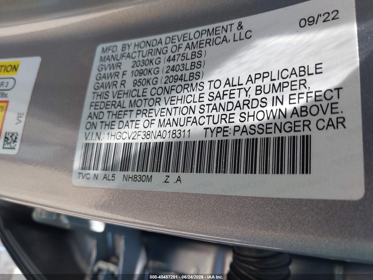 2022 HONDA ACCORD SPORT 2.0T thumbnail 10