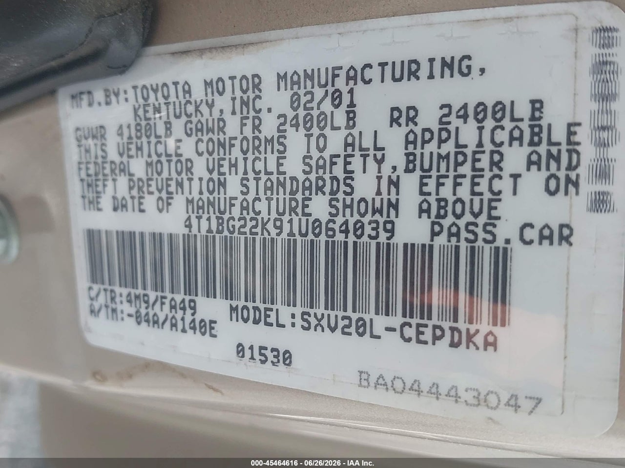2001 TOYOTA CAMRY CE thumbnail 10