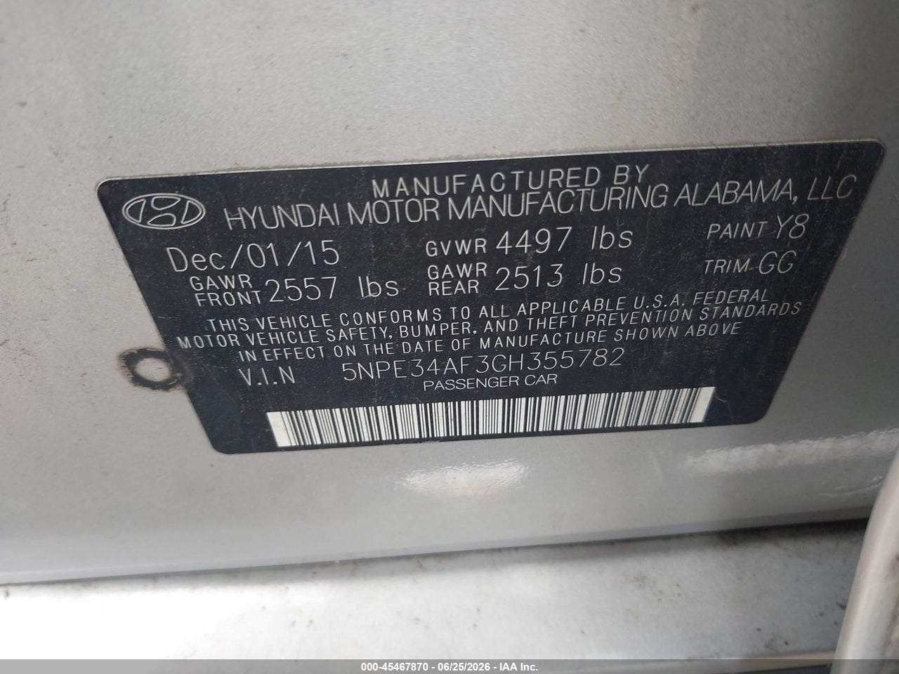 2016 HYUNDAI SONATA LIMITED thumbnail 10