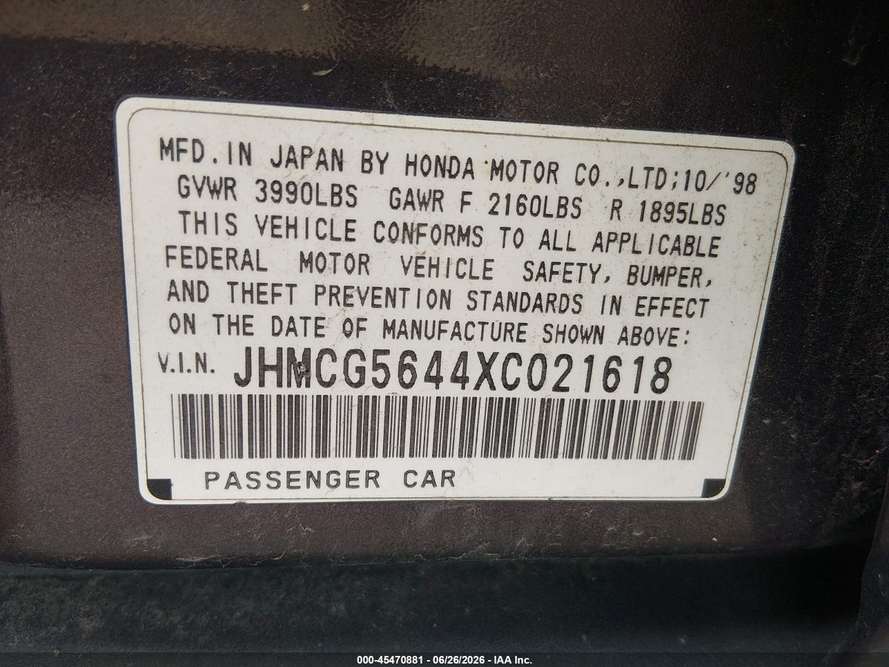 1999 HONDA ACCORD LX thumbnail 10