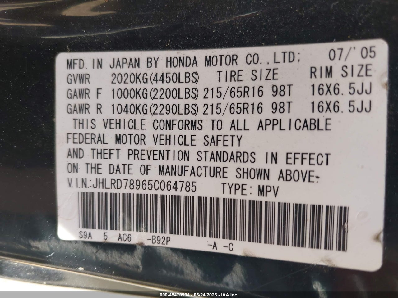 2005 HONDA CR-V SE thumbnail 10