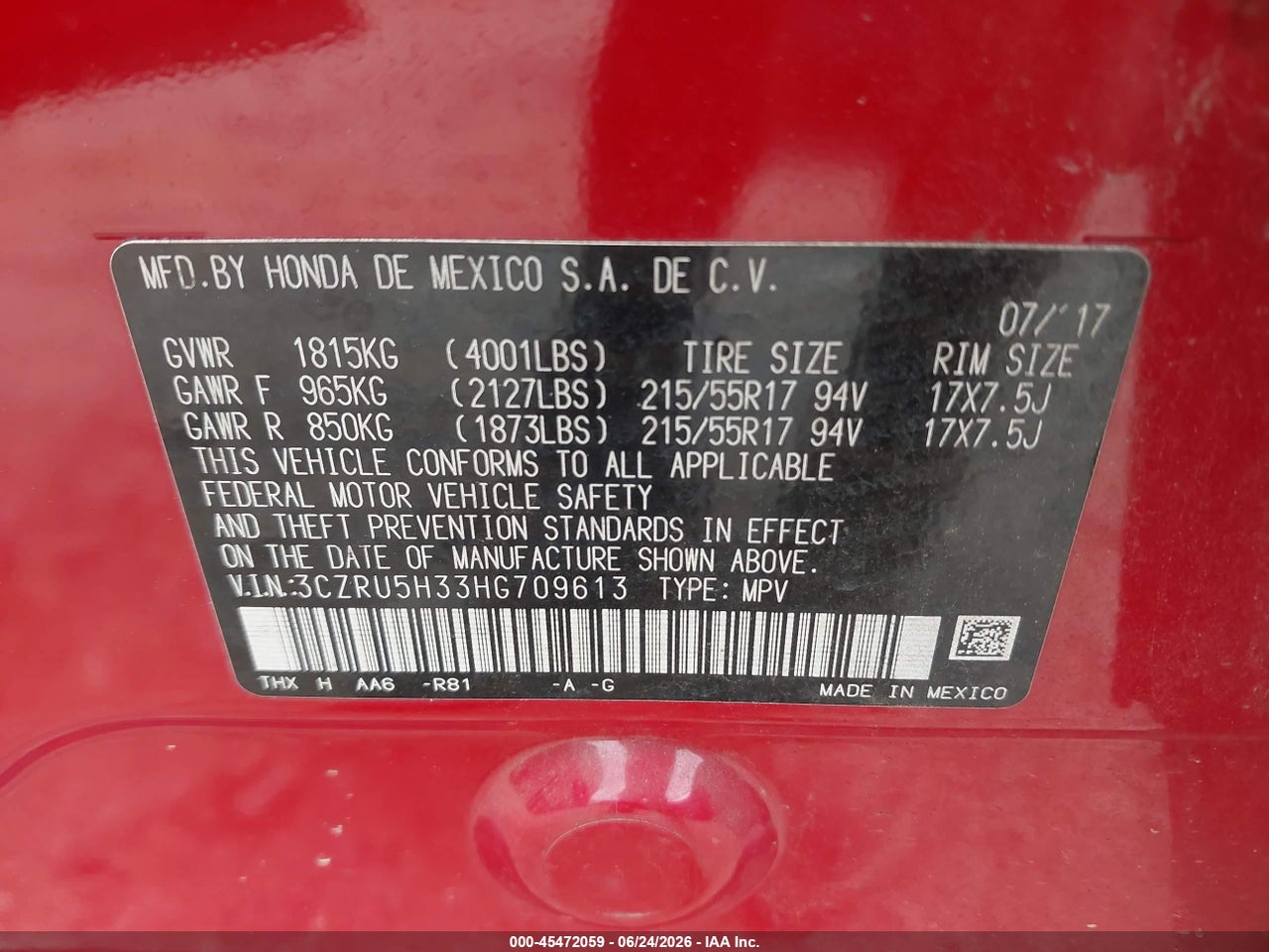 2017 HONDA HR-V LX thumbnail 10