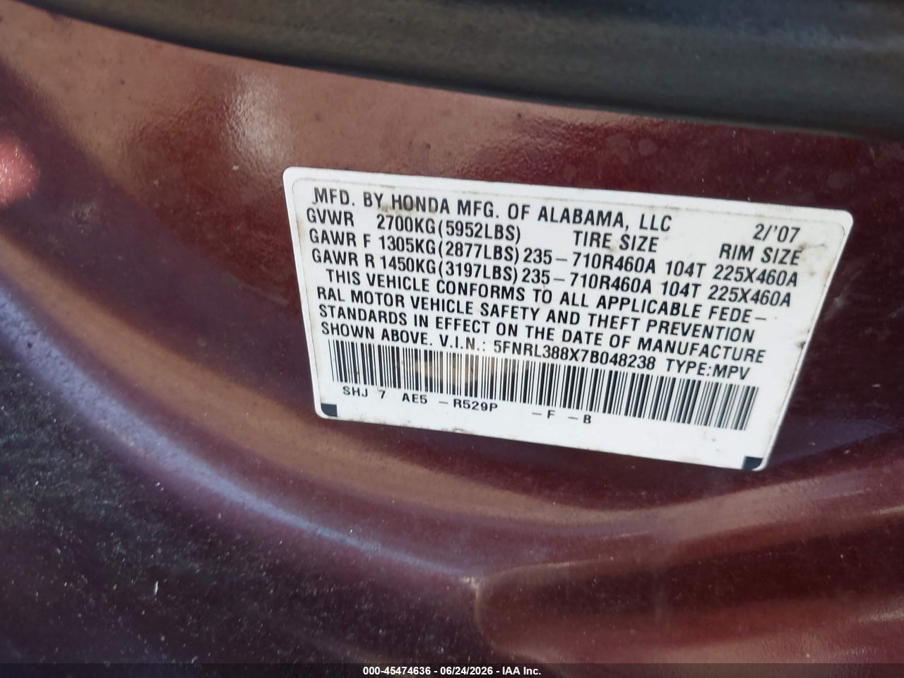 2007 HONDA ODYSSEY TOURING thumbnail 10