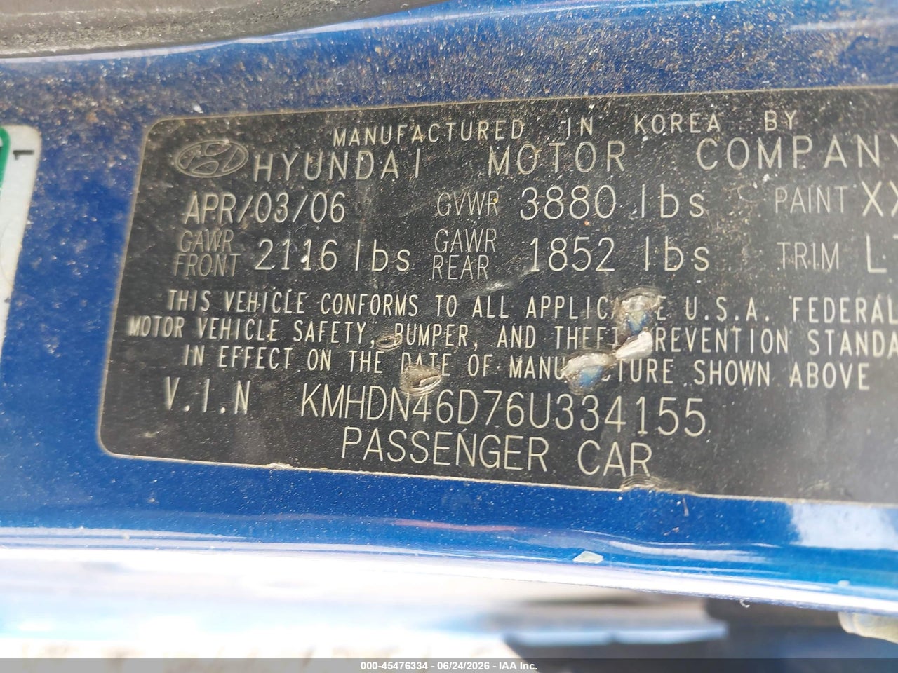 2006 HYUNDAI ELANTRA GLS/LIMITED thumbnail 10