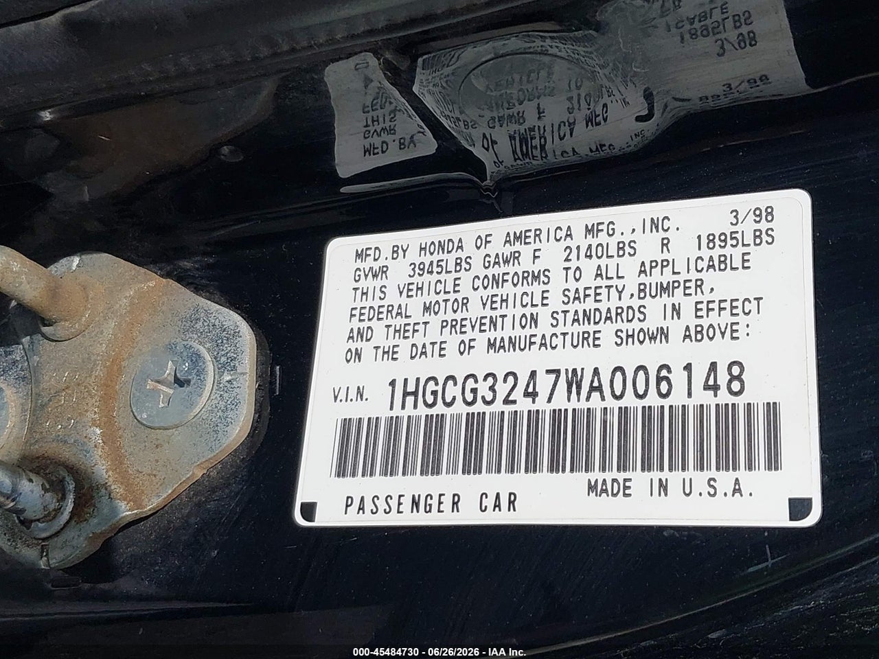 1998 HONDA ACCORD LX thumbnail 10