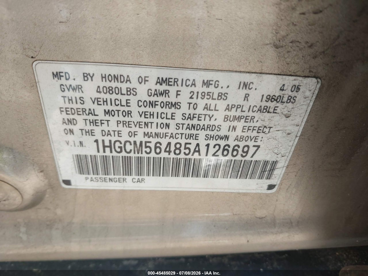 2005 HONDA ACCORD 2.4 LX thumbnail 10
