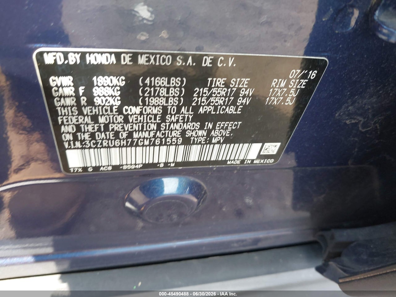 2016 HONDA HR-V EX-L thumbnail 10