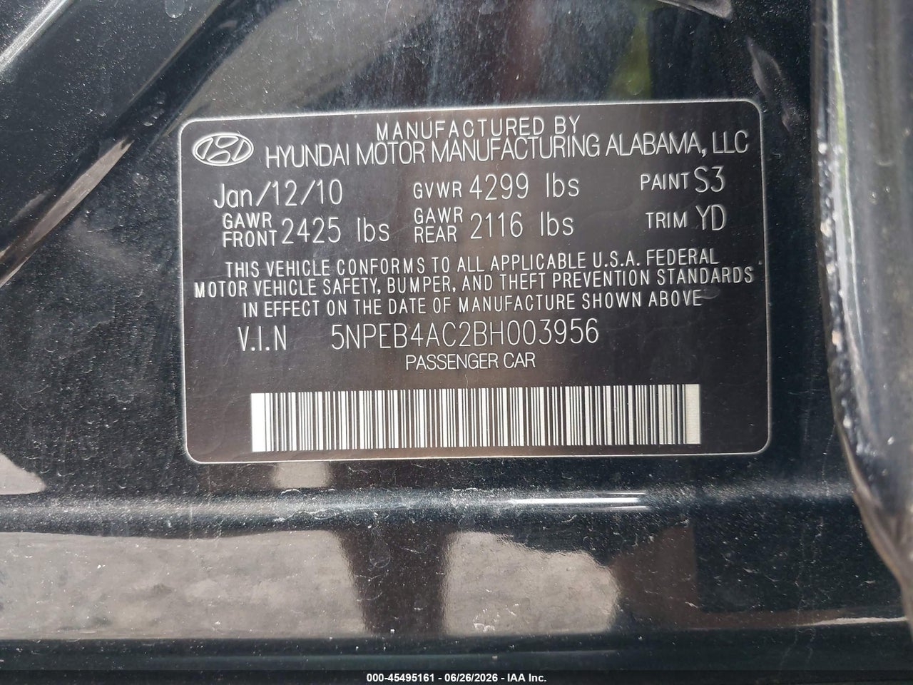 2011 HYUNDAI SONATA GLS thumbnail 10