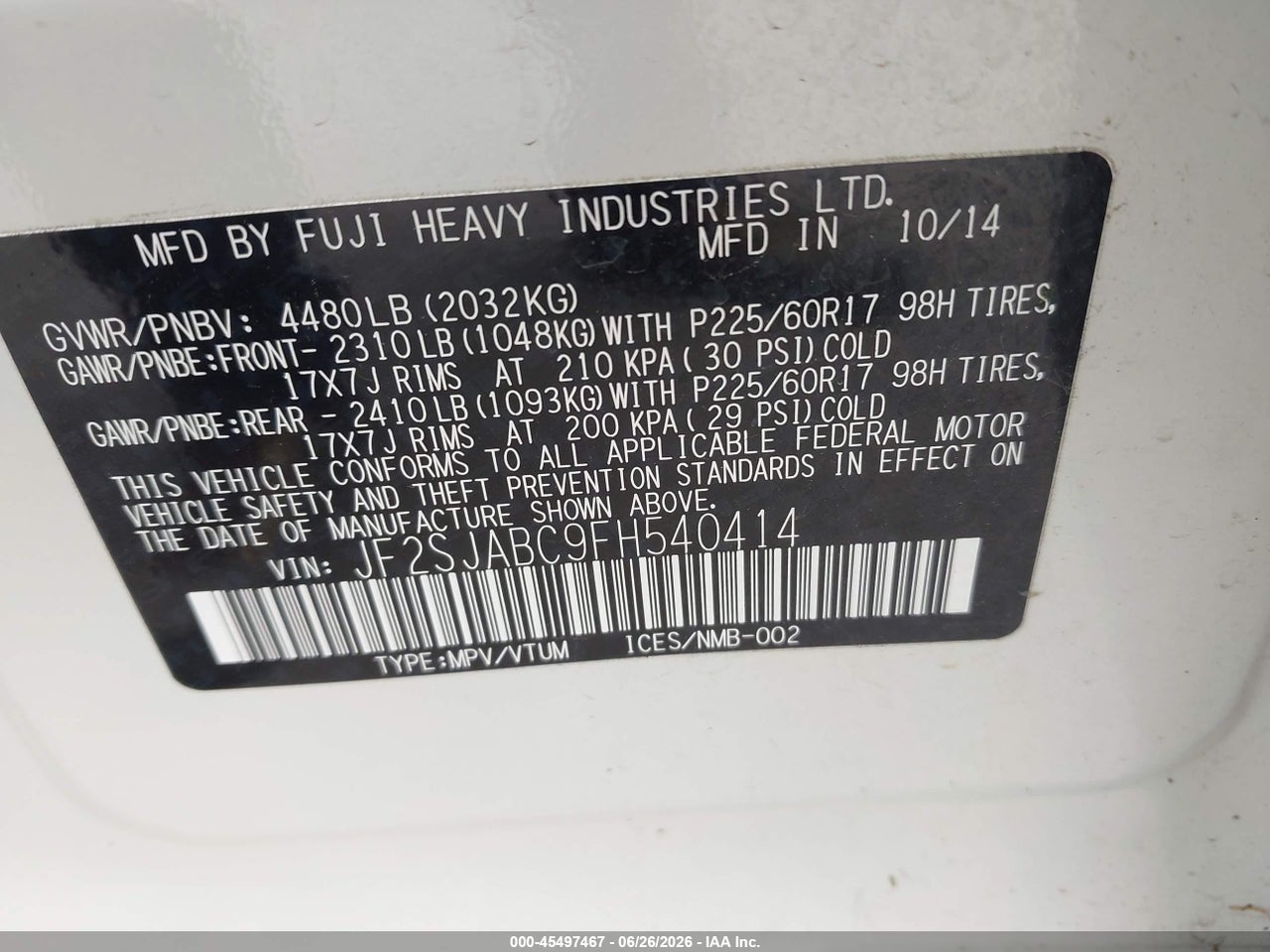 2015 SUBARU FORESTER 2.5I thumbnail 10