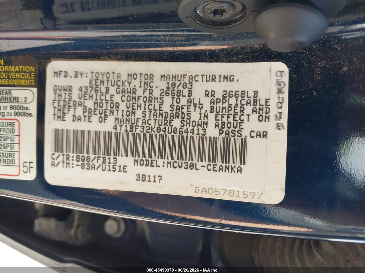 2004 TOYOTA CAMRY LE V6 thumbnail 10