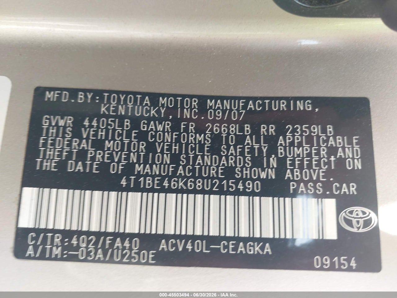 2008 TOYOTA CAMRY XLE thumbnail 10