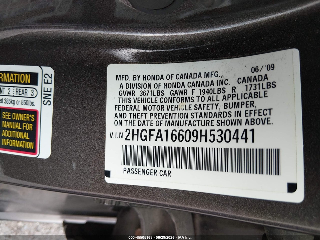2009 HONDA CIVIC LX-S thumbnail 10