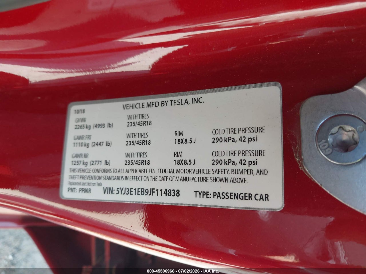 2018 TESLA MODEL 3 LONG RANGE/PERFORMANCE thumbnail 10