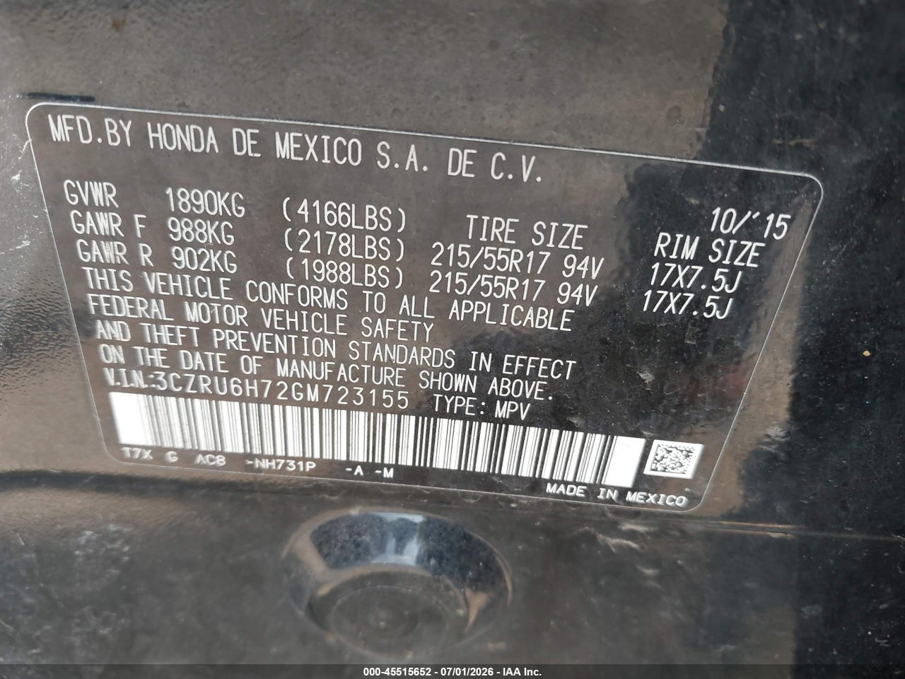 2016 HONDA HR-V EX-L thumbnail 10