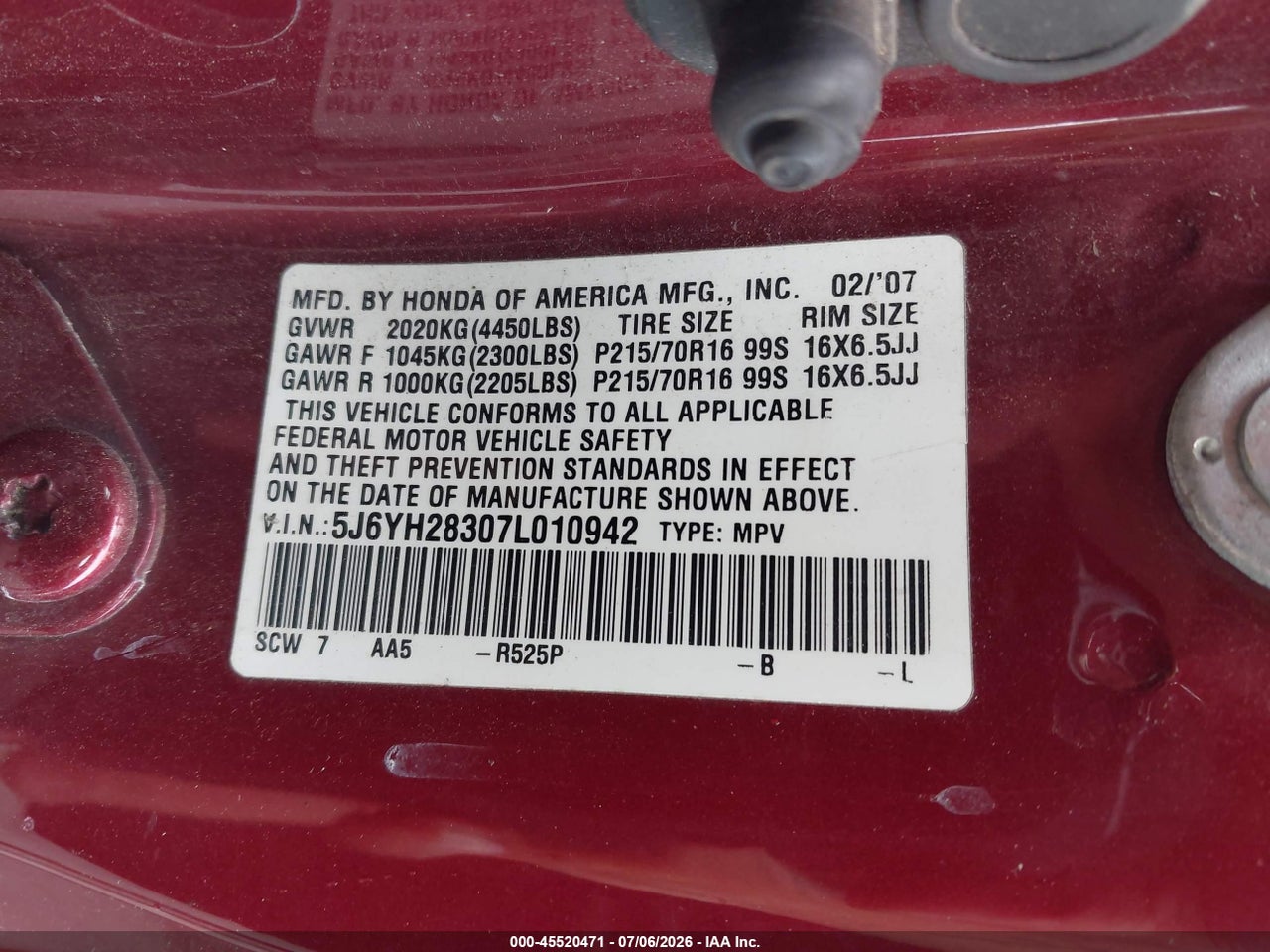 2007 HONDA ELEMENT LX thumbnail 10