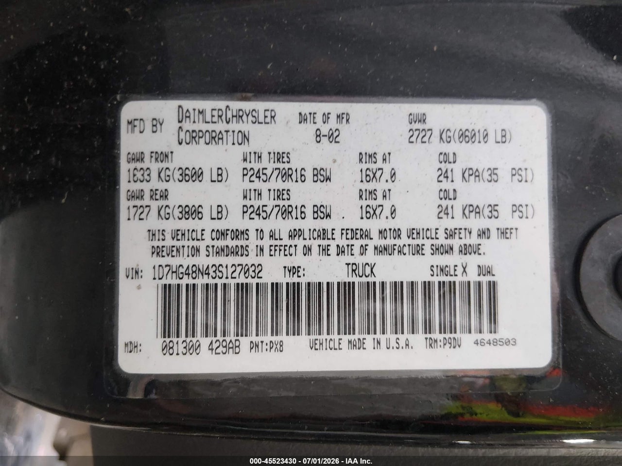 2003 DODGE DAKOTA SLT thumbnail 10
