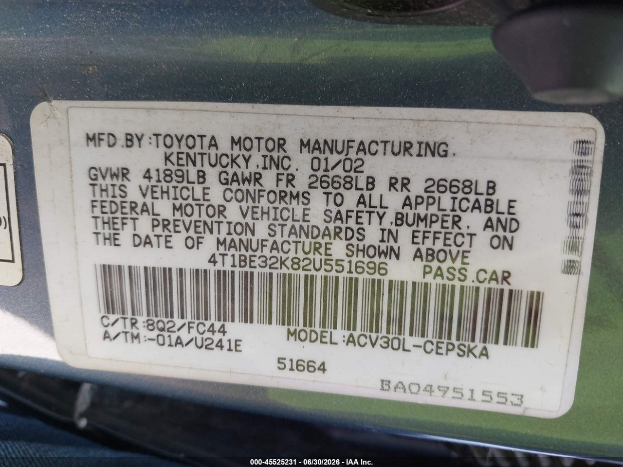 2002 TOYOTA CAMRY SE thumbnail 10