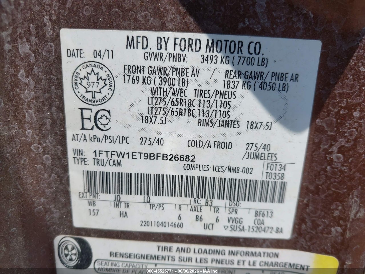 2011 FORD F-150 FX4/KING RANCH/LARIAT/PLATINUM/XLT thumbnail 10