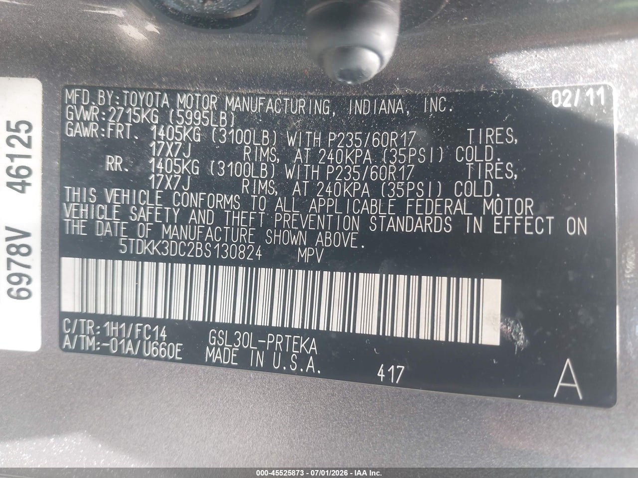 2011 TOYOTA SIENNA LE V6 thumbnail 10