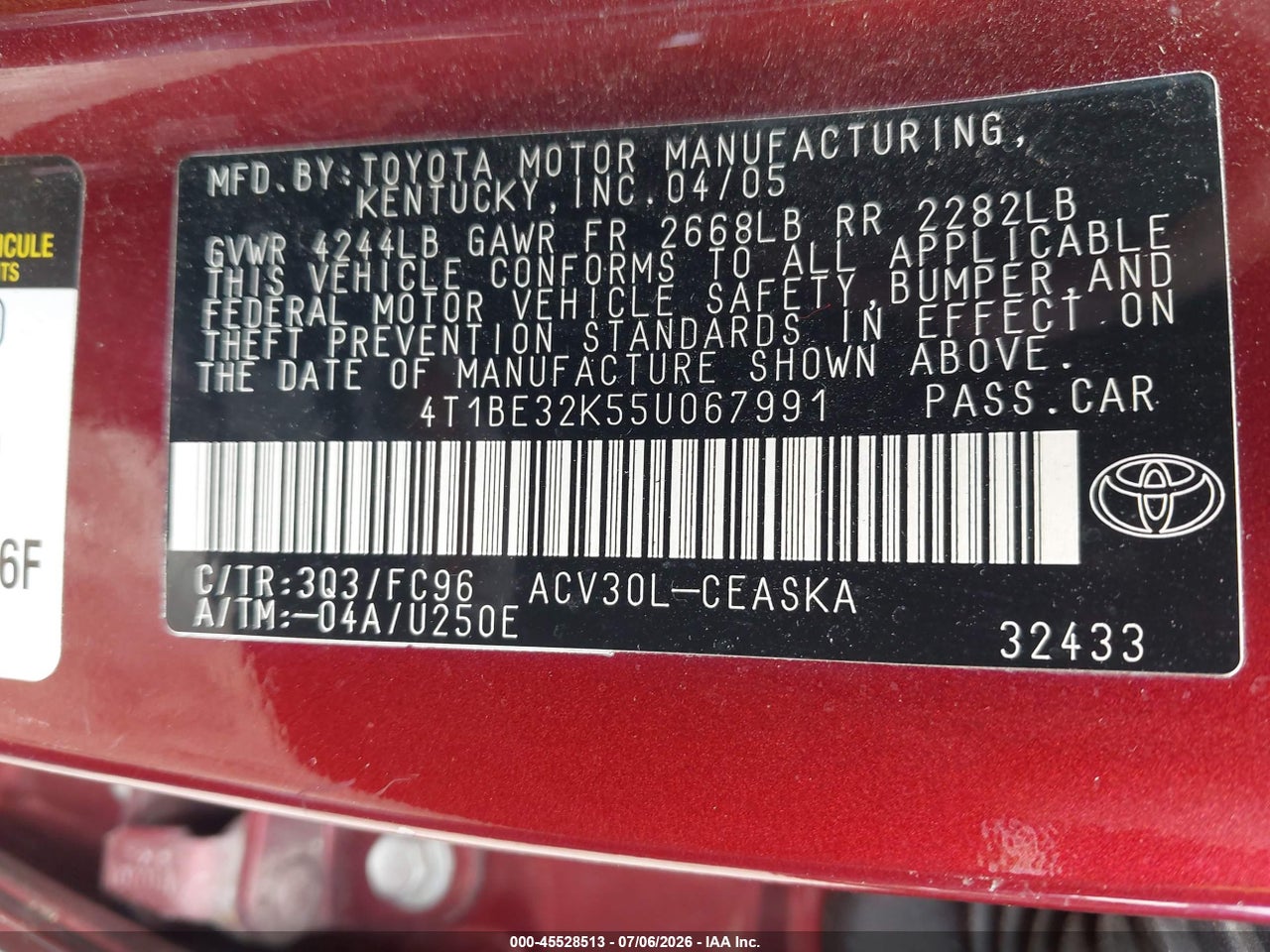 2005 TOYOTA CAMRY SE thumbnail 10