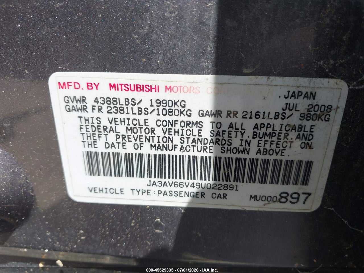 2009 MITSUBISHI LANCER RALLIART thumbnail 10