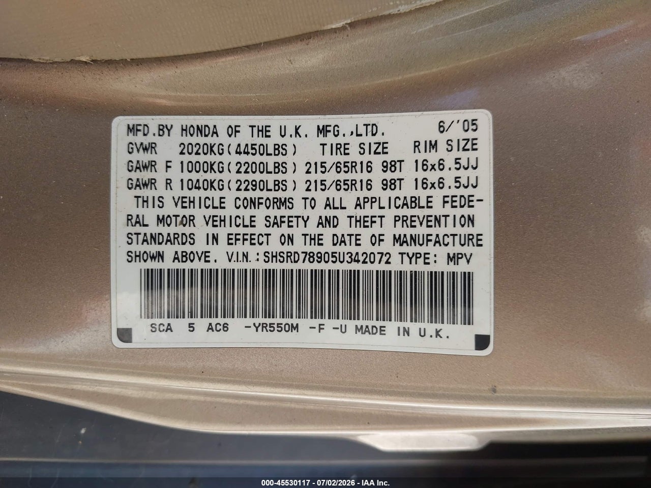 2005 HONDA CR-V SE thumbnail 10