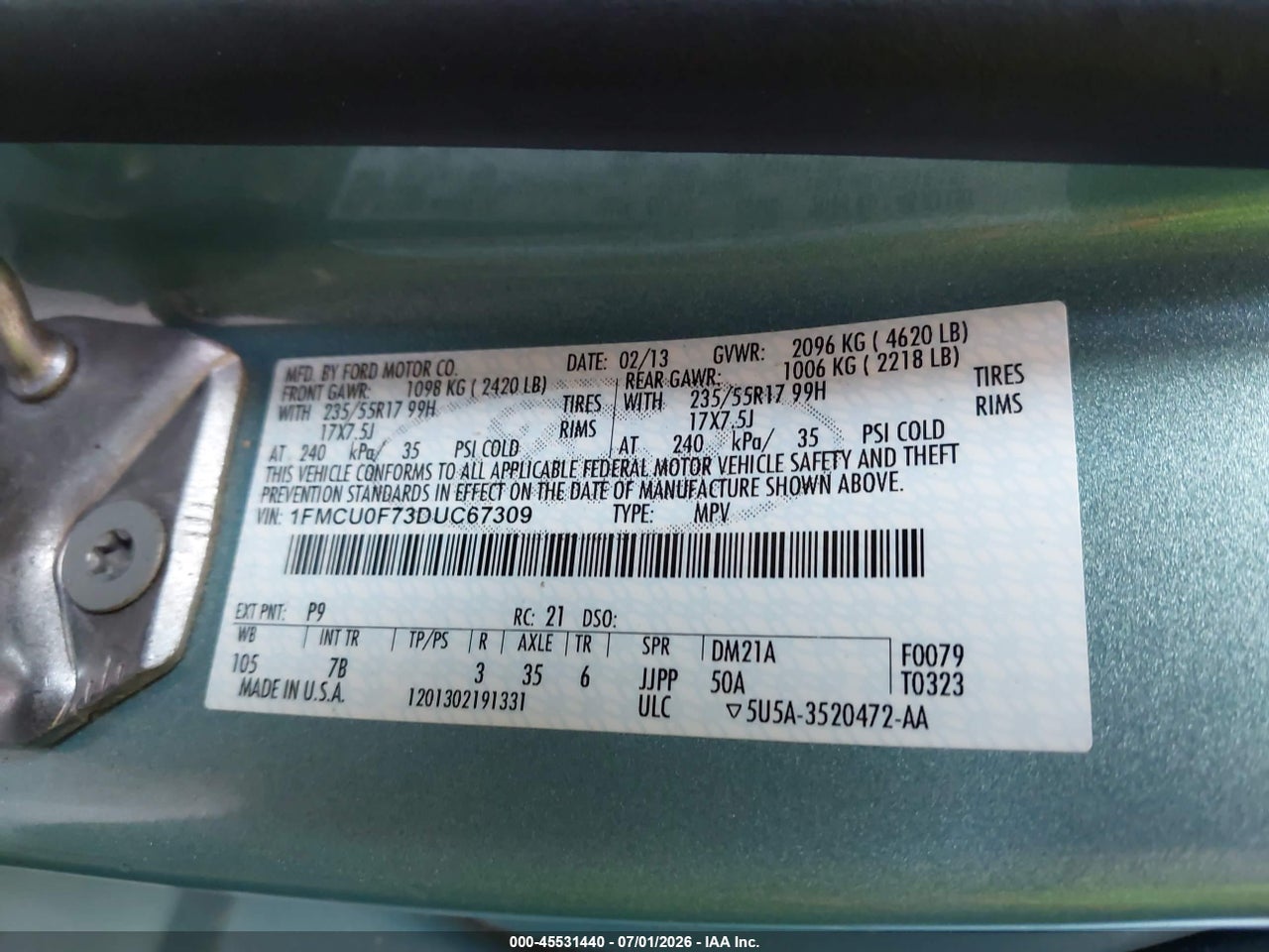 2013 FORD ESCAPE S thumbnail 10