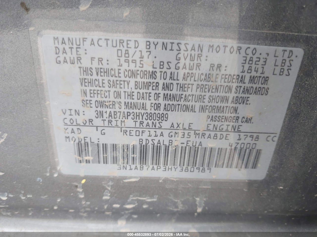 2017 NISSAN SENTRA S thumbnail 10