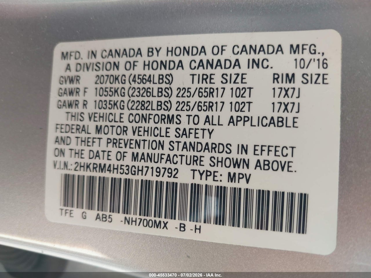 2016 HONDA CR-V EX thumbnail 10