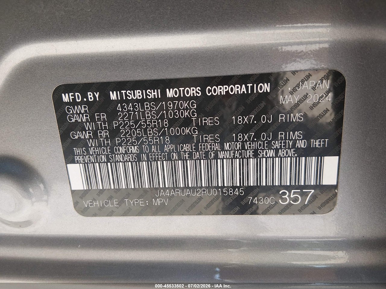 2024 MITSUBISHI OUTLANDER SPORT 2.0 ES AWC/2.0 LE AWC/2.0 RALLIART AWC/2.0 S AWC/2.0 SE AWC/2.0 TRAIL EDITION AWC thumbnail 10
