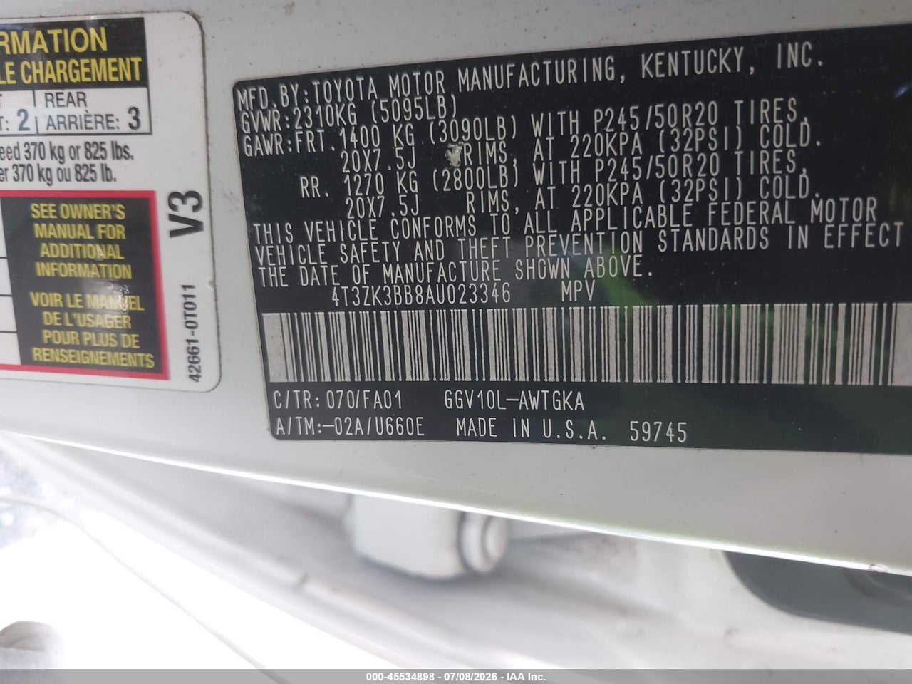 2010 TOYOTA VENZA BASE V6 thumbnail 10