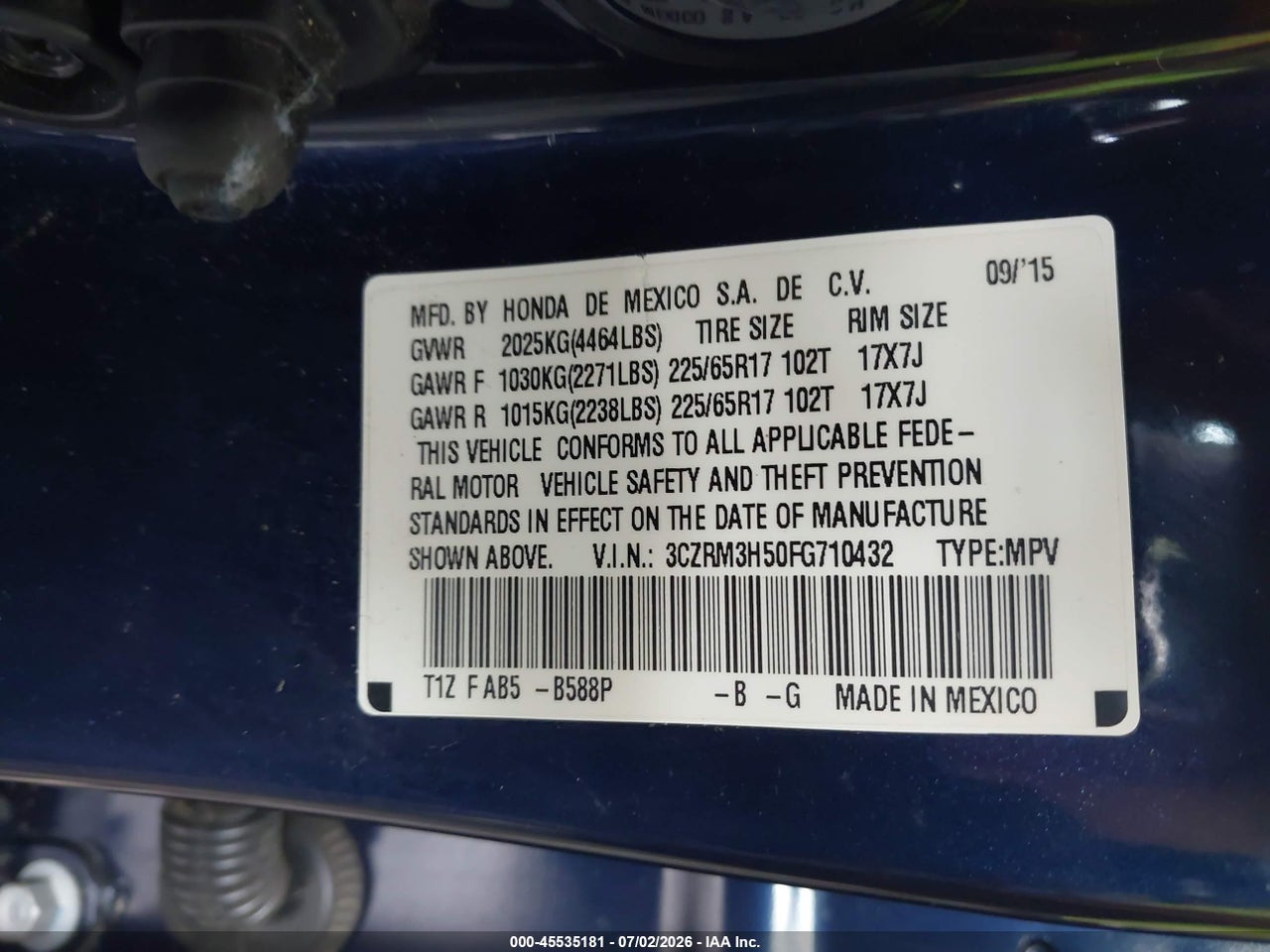 2015 HONDA CR-V EX thumbnail 10