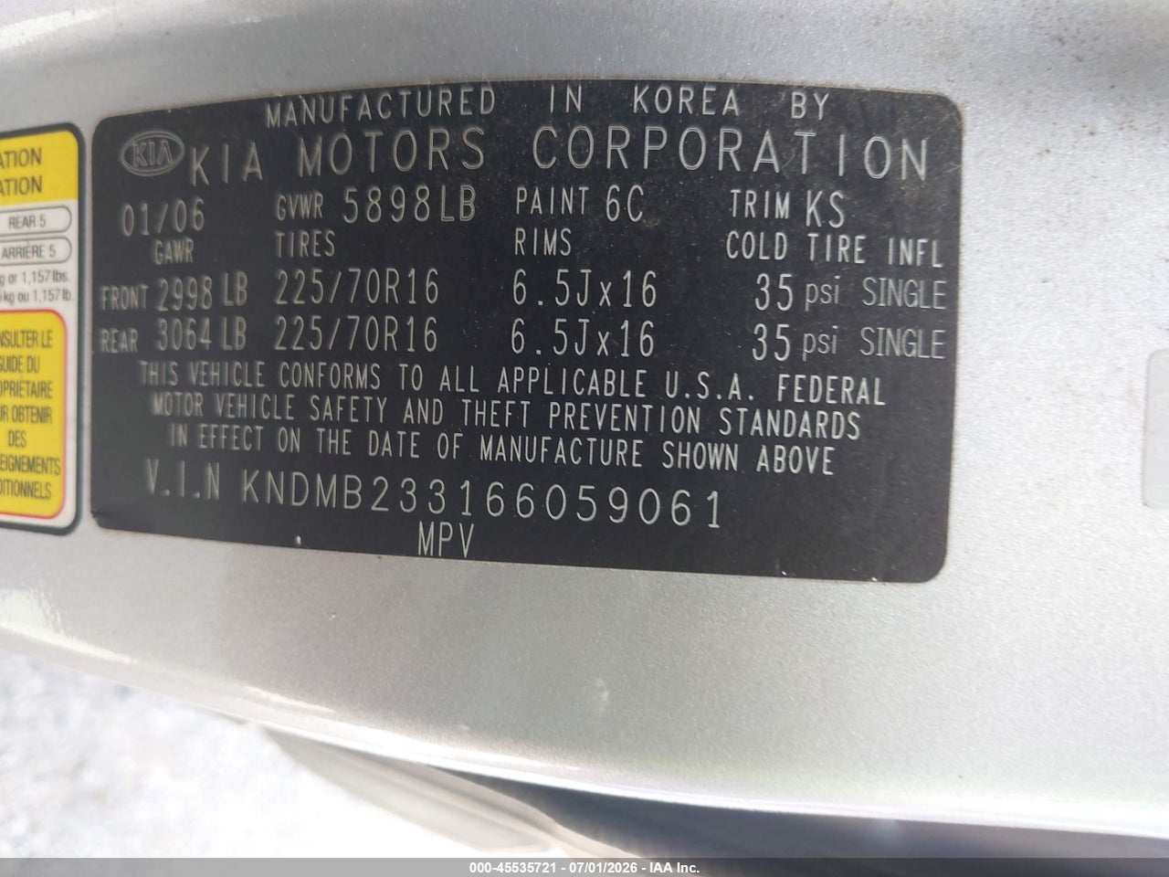 2006 KIA SEDONA EX/LX thumbnail 10
