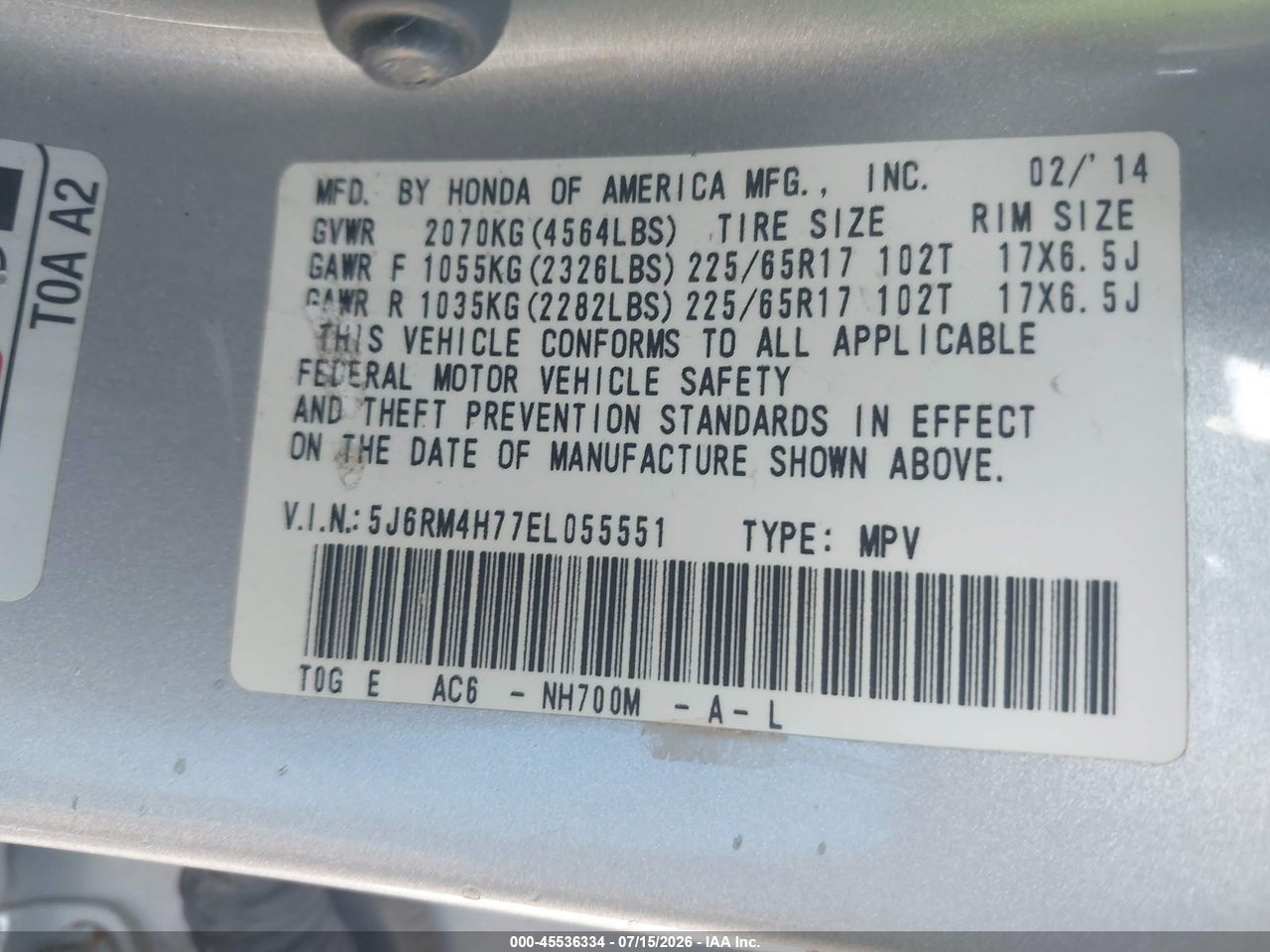 2014 HONDA CR-V EX-L thumbnail 10