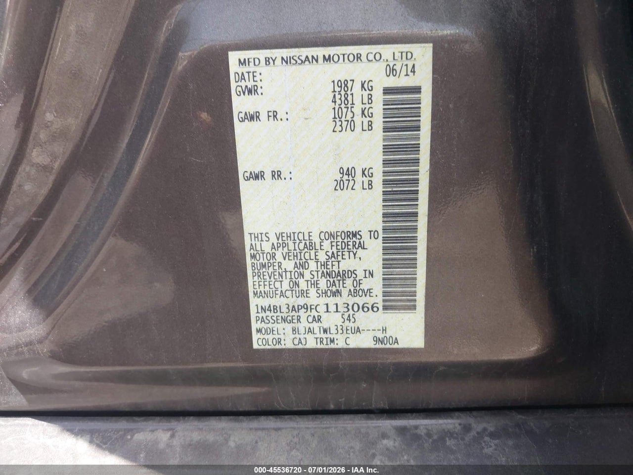 2015 NISSAN ALTIMA 3.5 SL thumbnail 10