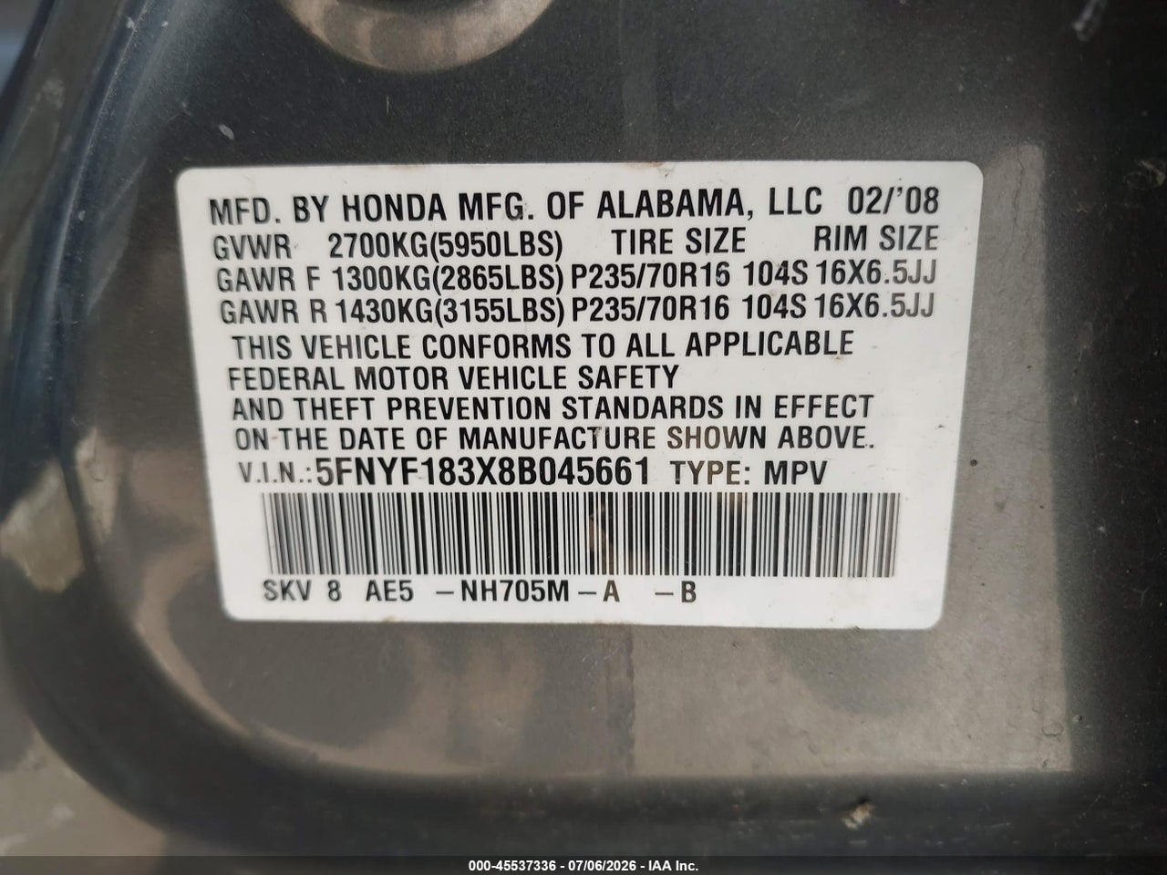 2008 HONDA PILOT SE thumbnail 10