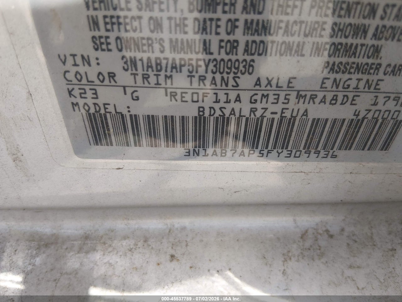 2015 NISSAN SENTRA SR thumbnail 10