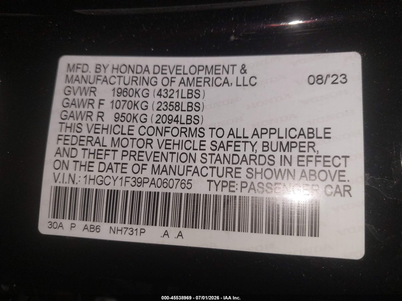 2023 HONDA ACCORD EX thumbnail 10